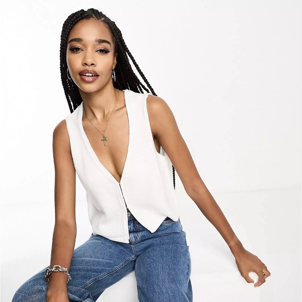 ASOS design Tall crop vest with split front detail in white